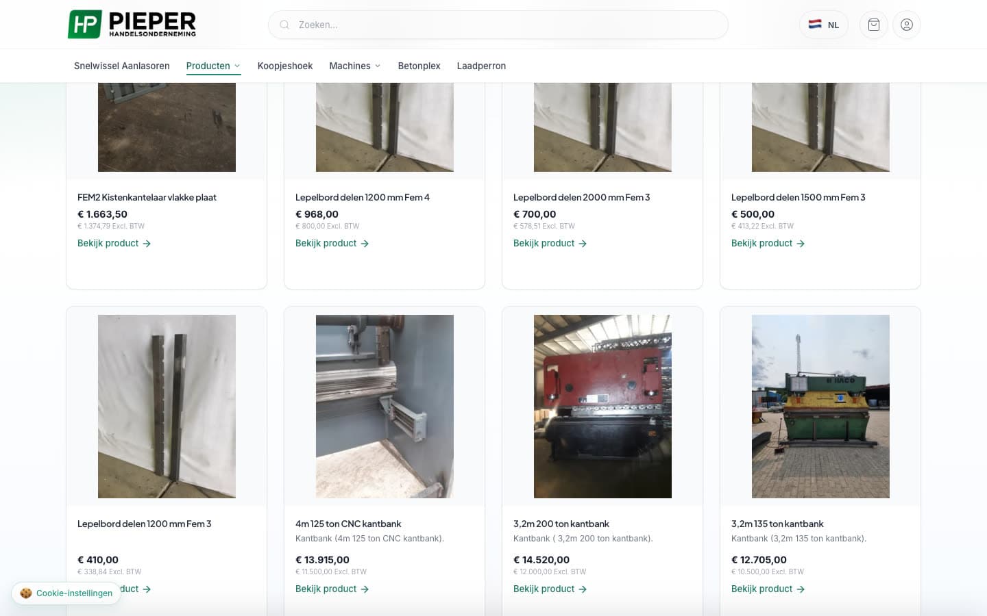 HP Pieper — webshop — Productcatalogus met prijzen per variant