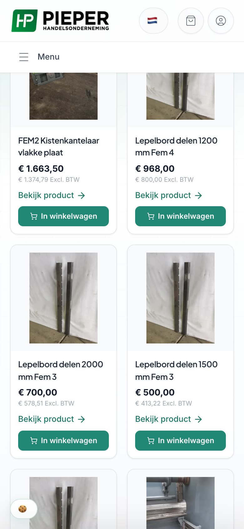 HP Pieper — webshop — Mobiel: catalogus met bestellen vanaf de telefoon